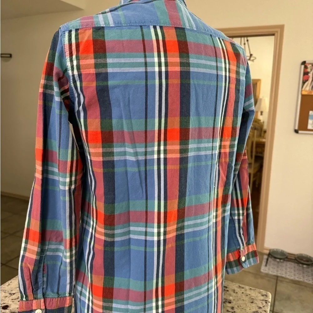 Gap Kids Unisex Long Sleeve Button Up Shirt Set of‎ Two Plaid Red & Blue XXL